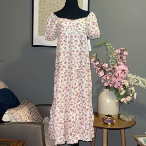 NEW NWT KIRIOUS Los Angeles midi dress cinched short sleeves floral. Small size
